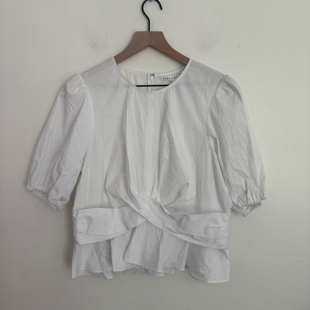 Veronica Beard Arvilla Crisscross CHIC BOHO Top White Cotton Women SZ 12 NWT AC - Picture 2 of 8